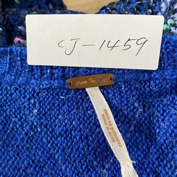 Free People Cardigan Sweater‎ Medium Sequins Iridescent Blue NWT CJ-1459 - Picture 2 of 11